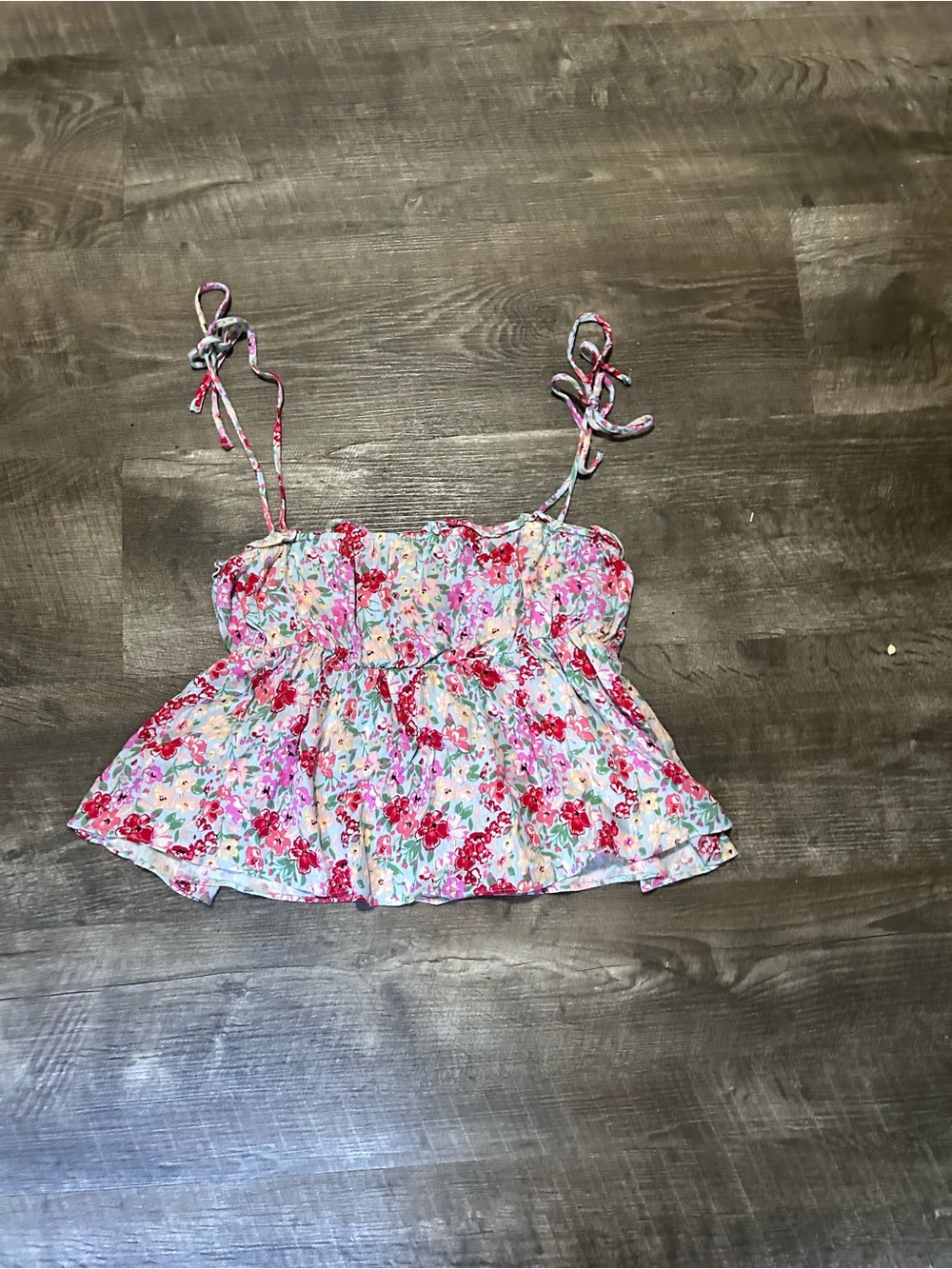Forever 21 Pink Floral Tie-Strap Peplum Crop Top